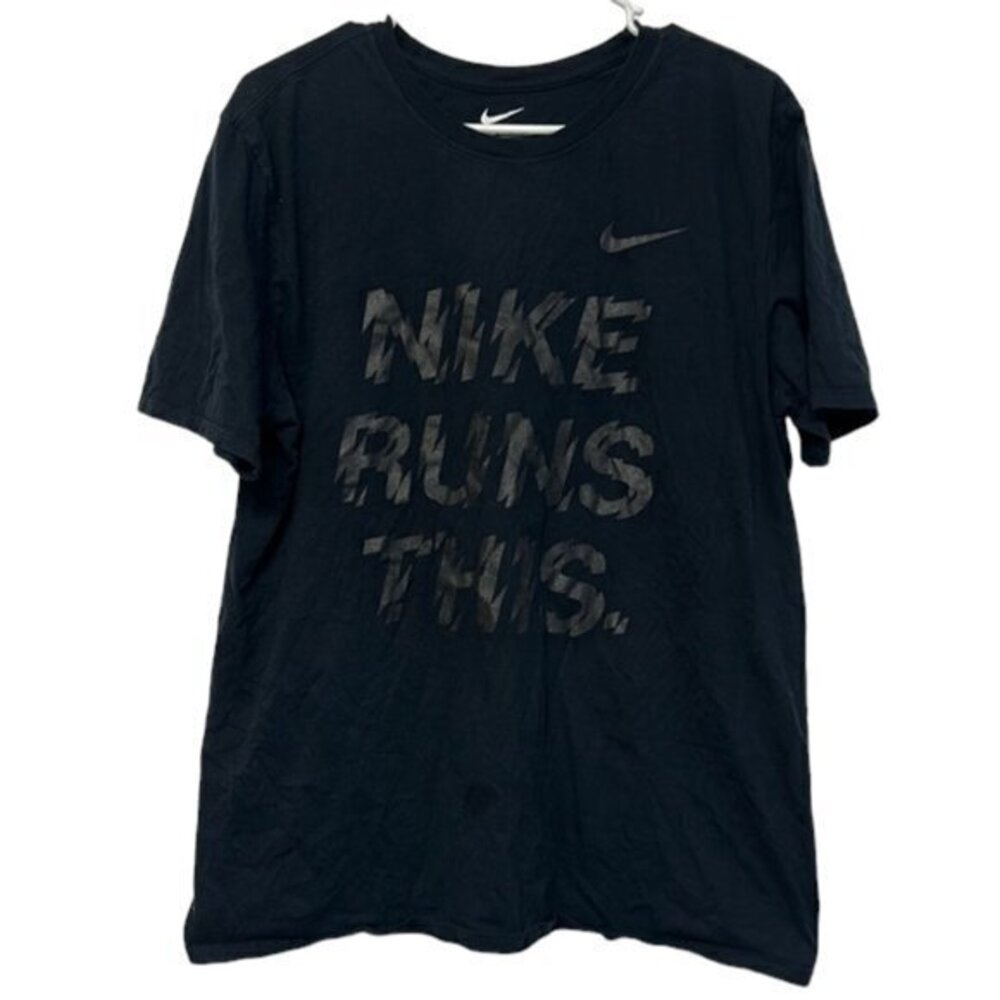 The Nike Tee Nike Runs This Black Graphic Iconic Swoosh Shirt Size Large #6526